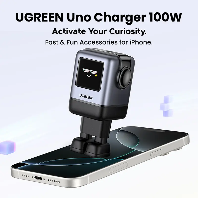 Зарядний пристрій Ugreen 1xUSB + 3xUSB-C GaN 100W Robot X688 gray (45515B)