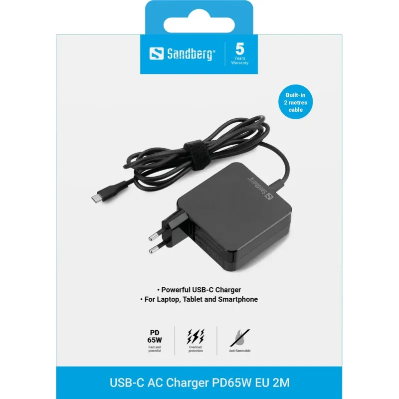 Зарядний пристрій Sandberg USB-C AC Charger PD65W EU 2M (135-79)