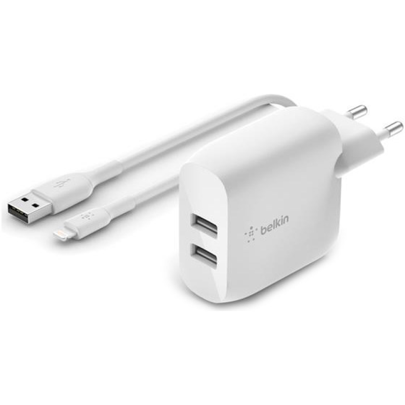 Belkin Boost Up Charge Dual USB-A Wall Charger 24W + Lightning White (WCD001VF1MWH)
