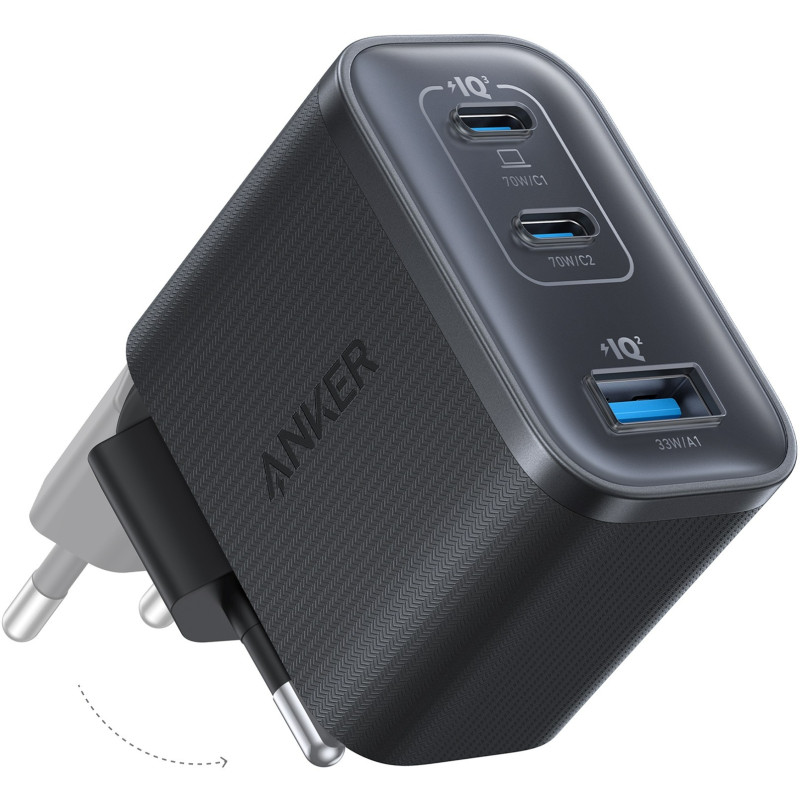 Зарядний пристрій Anker Nano Charger 70W GaN 3 Port - Black (A121AL11)