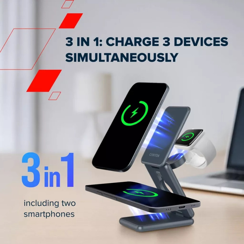 Зарядний пристрій Canyon OnCharge 309 15W 3in1 Metal (CNS-WCS309M)