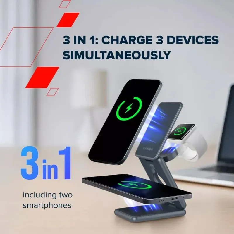 Зарядний пристрій Canyon OnCharge 309 15W 3in1 Metal (CNS-WCS309M)