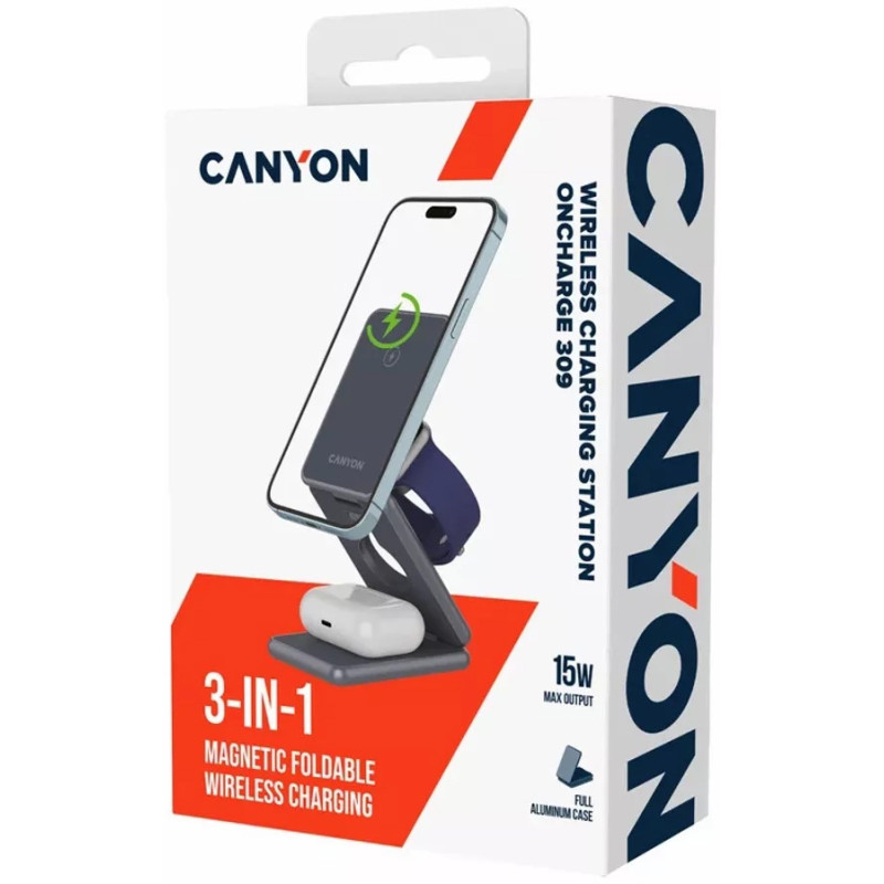 Зарядний пристрій Canyon OnCharge 309 15W 3in1 Metal (CNS-WCS309M)