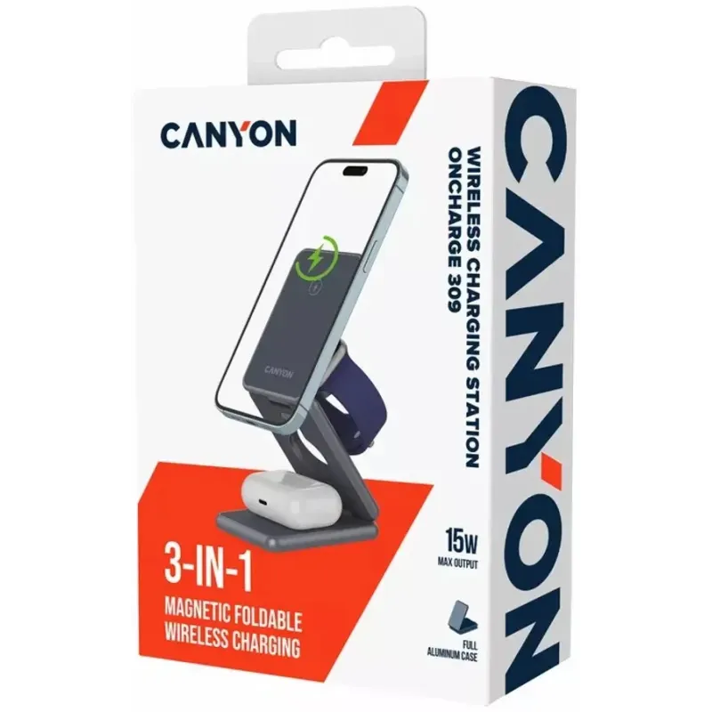 Зарядний пристрій Canyon OnCharge 309 15W 3in1 Metal (CNS-WCS309M)