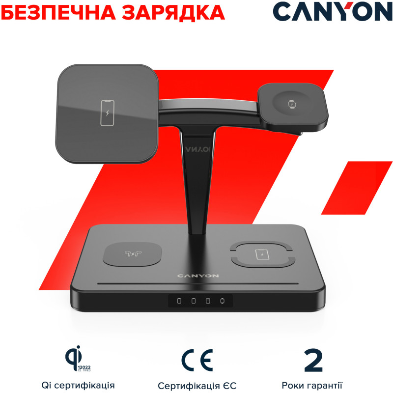 Зарядний пристрій Canyon WS-404 Wireless Charging Station Black (CNS-WCS404)