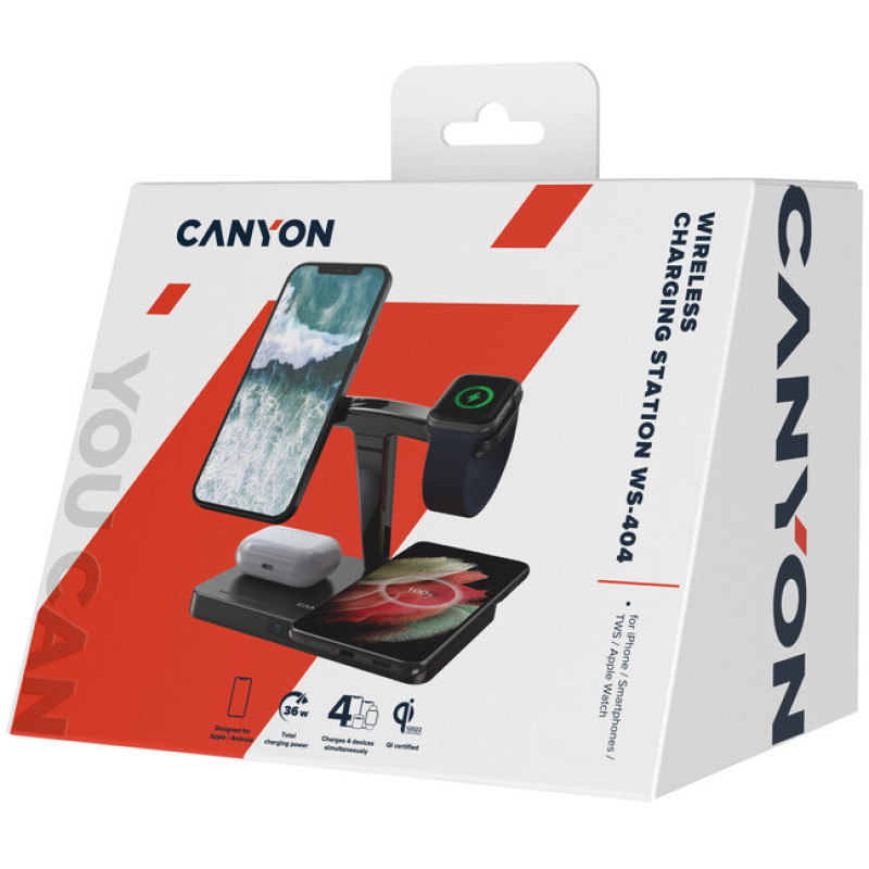 Зарядний пристрій Canyon WS-404 Wireless Charging Station Black (CNS-WCS404)