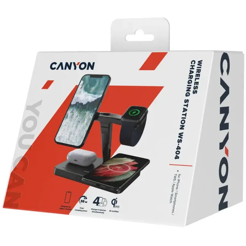 Зарядний пристрій Canyon WS-404 Wireless Charging Station Black (CNS-WCS404)