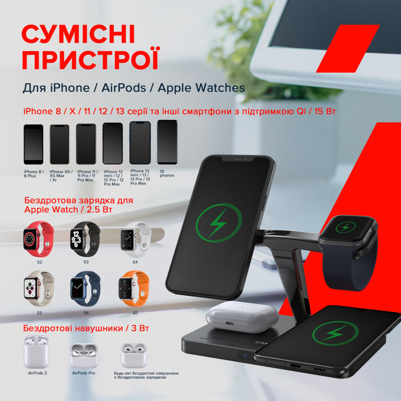 Зарядний пристрій Canyon WS-404 Wireless Charging Station Black (CNS-WCS404)