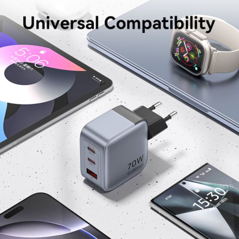 Зарядний пристрій Vention 2xUSB-C PD70W + 1xUSB QC3.0 22.5W GaN gray (FEXH0-EU)