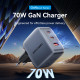 Зарядний пристрій Vention 2xUSB-C PD70W + 1xUSB QC3.0 22.5W GaN gray (FEXH0-EU)