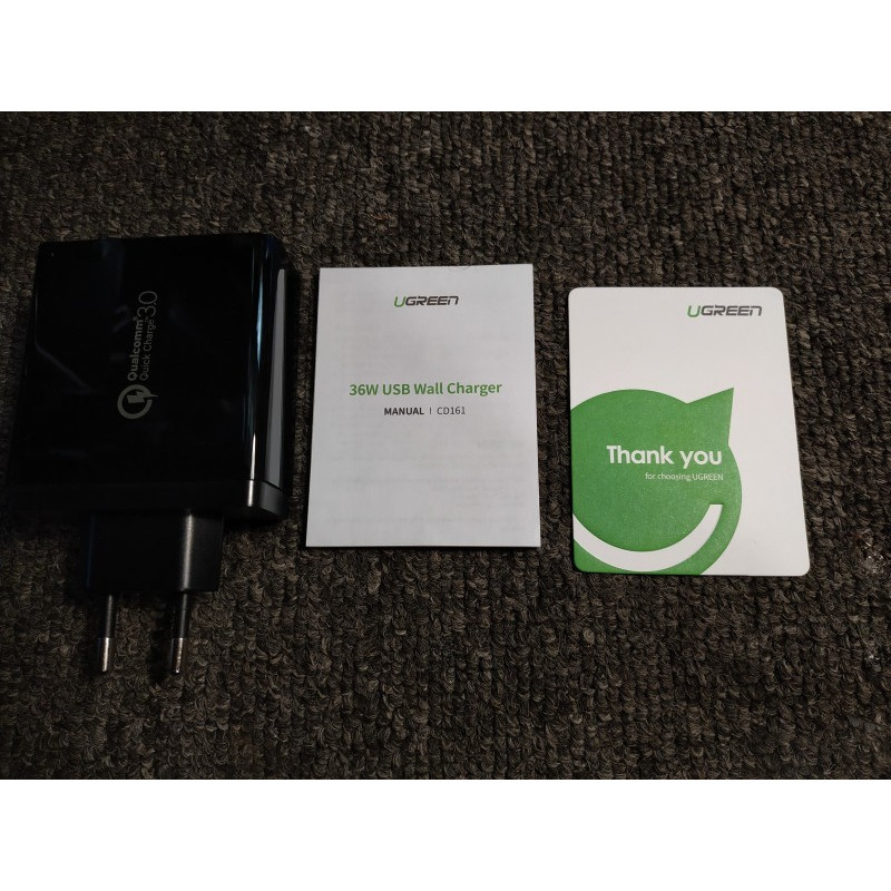 Зарядное устройство UGREEN CD161 36W 2xUSB QC 3.0 Charger Black (10216)