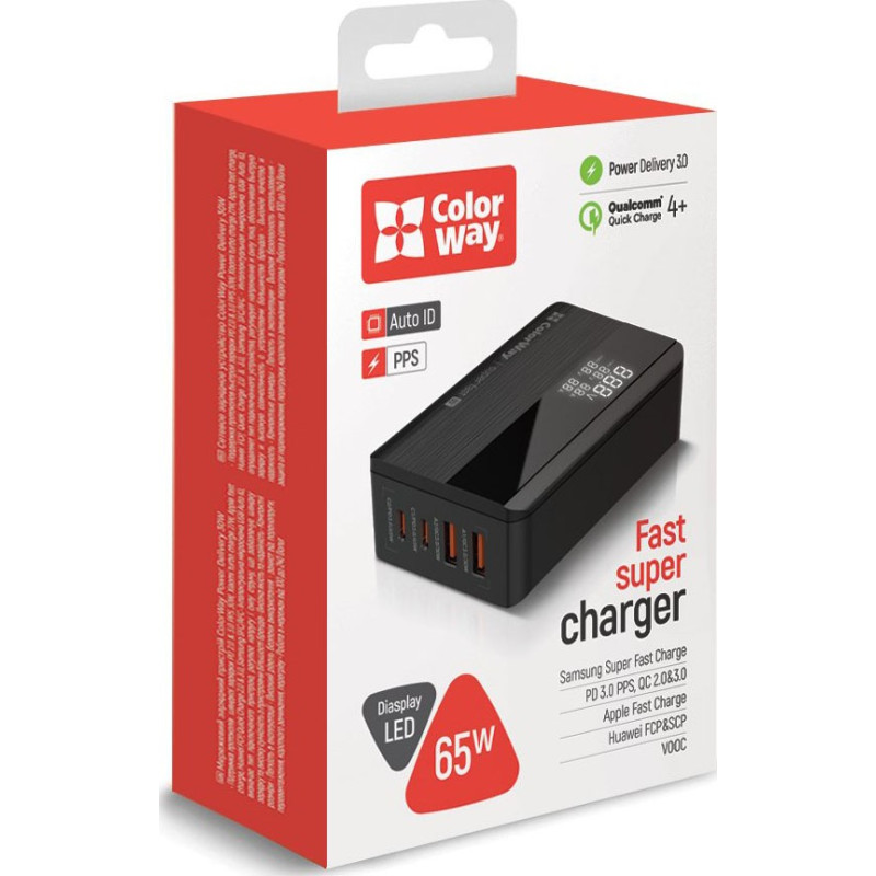 ColorWay 2USB-A + 2USB Type-C 65W Black (CW-CHS040PD-BK)