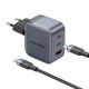 Зарядний пристрій Vention 2xUSB-C PD70W + 1xUSB QC3.0 22.5W GaN + cable USB-C to USB-C 1.0m black gray (TZ-FEXH0-EU)