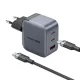 Зарядний пристрій Vention 2xUSB-C PD70W + 1xUSB QC3.0 22.5W GaN + cable USB-C to USB-C 1.0m black gray (TZ-FEXH0-EU)