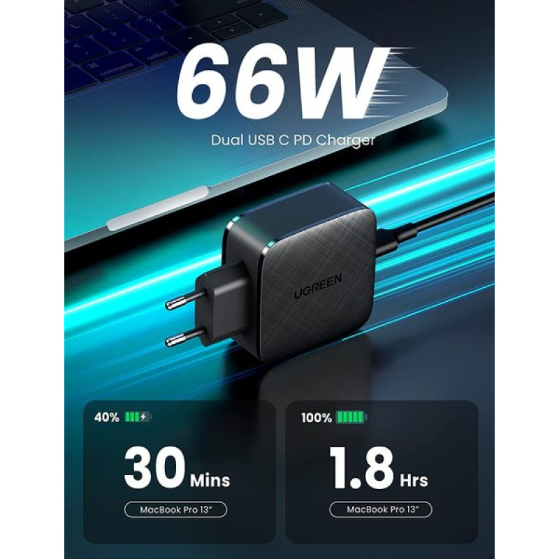 Ugreen Wall Charger 2хUSB-C CD216 66W Black (70867) 