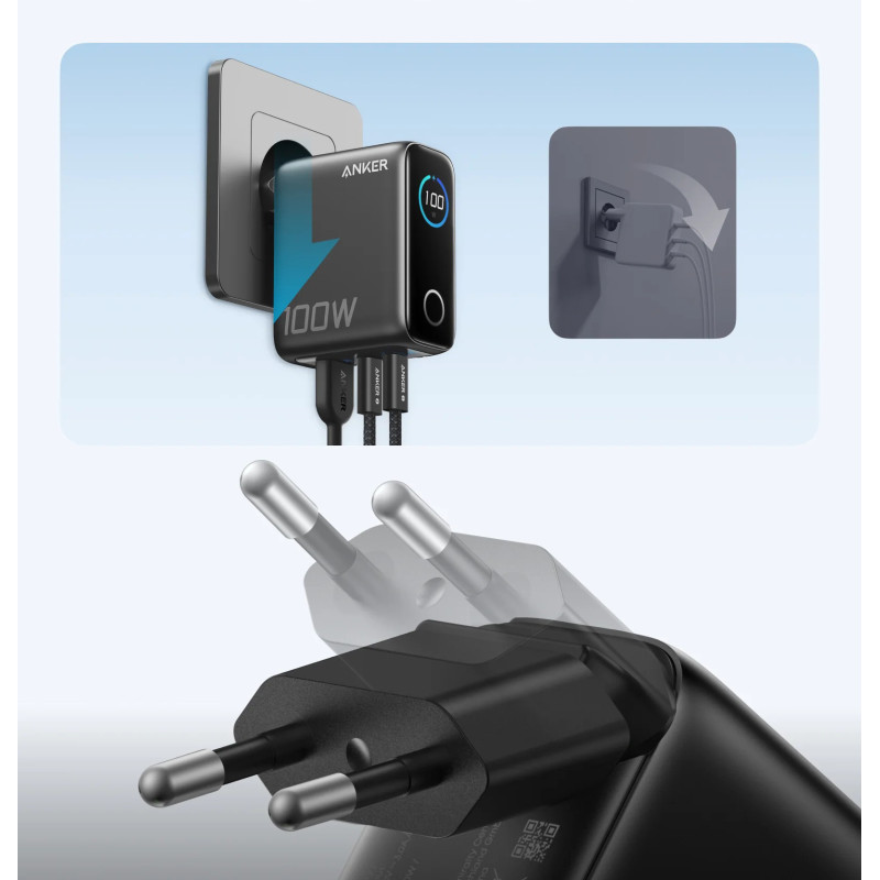 Зарядний пристрій Anker GaN Charger 100 Вт 2xUSB-C PD 1xUSB-A + кабель Type-C Dark Grey (B121BGZ1)