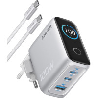 Зарядний пристрій Anker GaN Charger 100 Вт 2xUSB-C PD 1xUSB-A + кабель Type-C Silver (B121BG41)