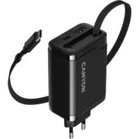 Зарядное устройство Canyon OnCharge 65RC Build-In Cable 65W Black (CNS-CURC65ACB)