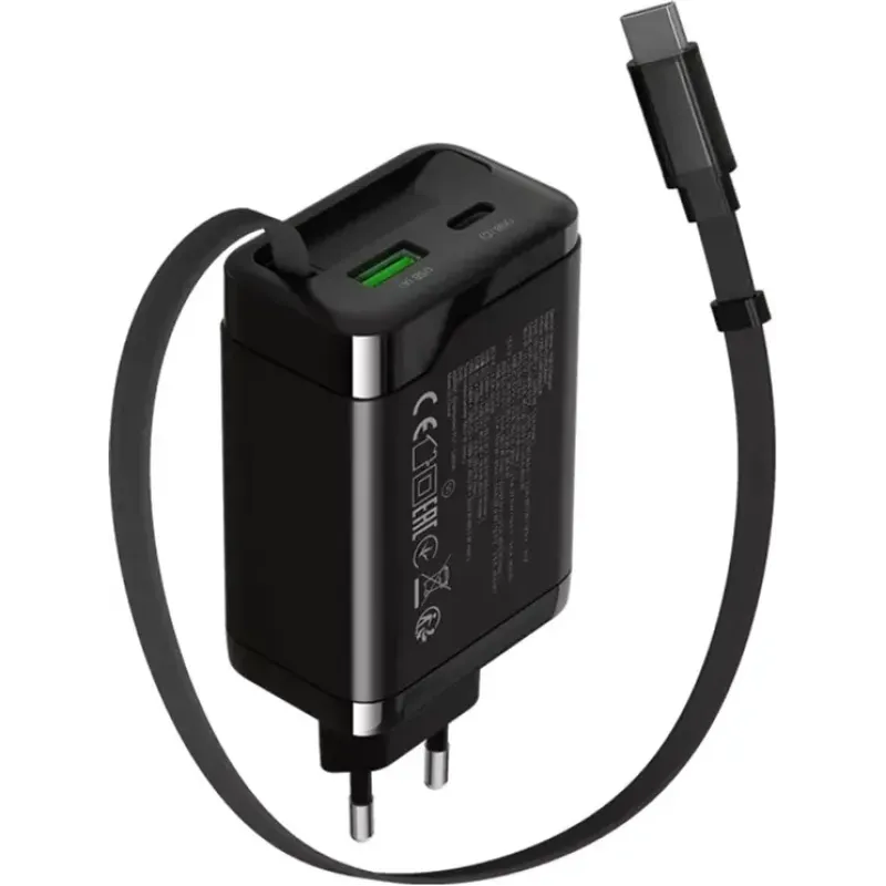 Зарядний пристрій Canyon OnCharge 65RC Build-In Cable 65W Black (CNS-CURC65ACB)