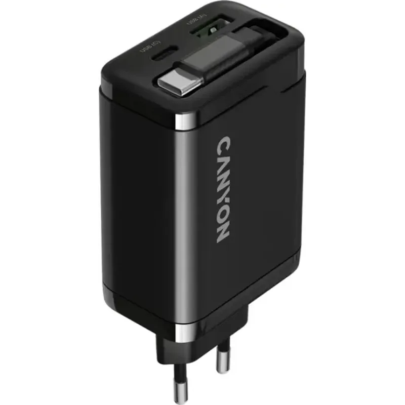 Зарядний пристрій Canyon OnCharge 65RC Build-In Cable 65W Black (CNS-CURC65ACB)