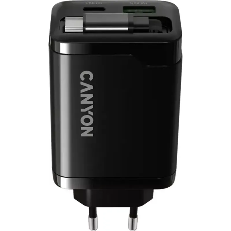 Зарядний пристрій Canyon OnCharge 65RC Build-In Cable 65W Black (CNS-CURC65ACB)