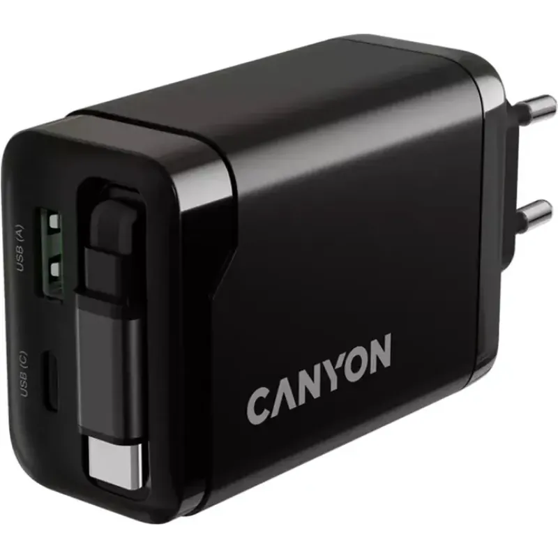 Зарядний пристрій Canyon OnCharge 65RC Build-In Cable 65W Black (CNS-CURC65ACB)