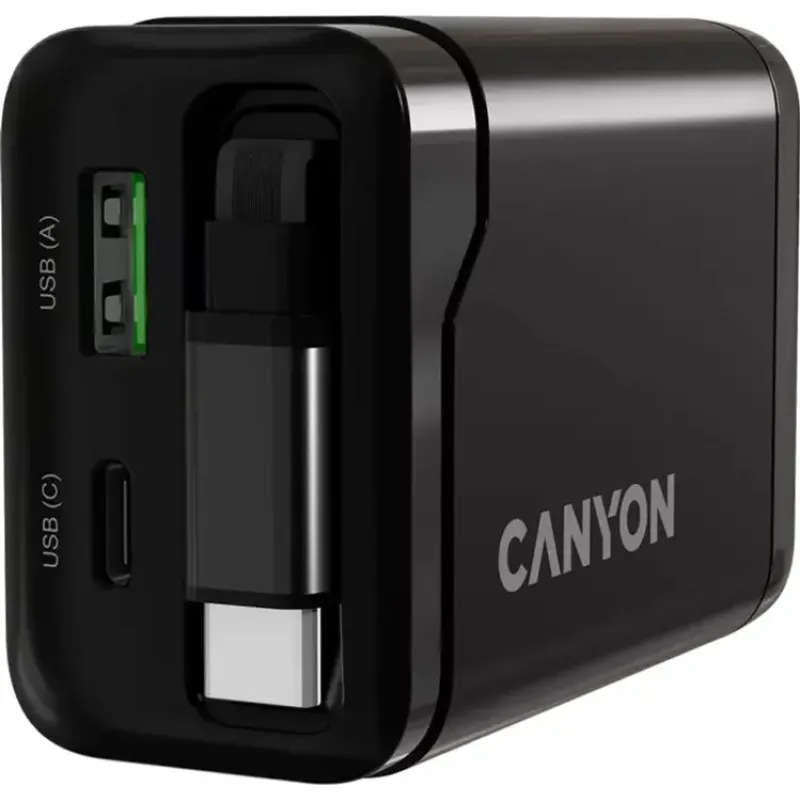 Зарядний пристрій Canyon OnCharge 65RC Build-In Cable 65W Black (CNS-CURC65ACB)