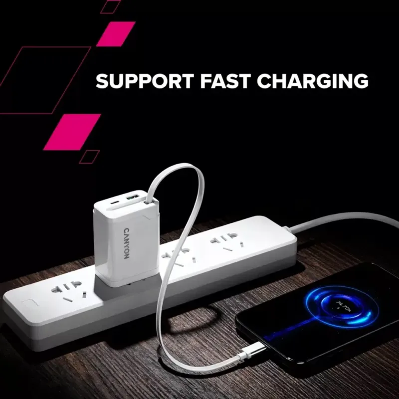 Зарядний пристрій Canyon OnCharge 65RC Build-In Cable 65W Black (CNS-CURC65ACB)