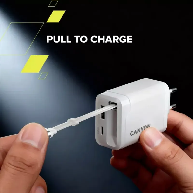 Зарядний пристрій Canyon OnCharge 65RC Build-In Cable 65W Black (CNS-CURC65ACB)