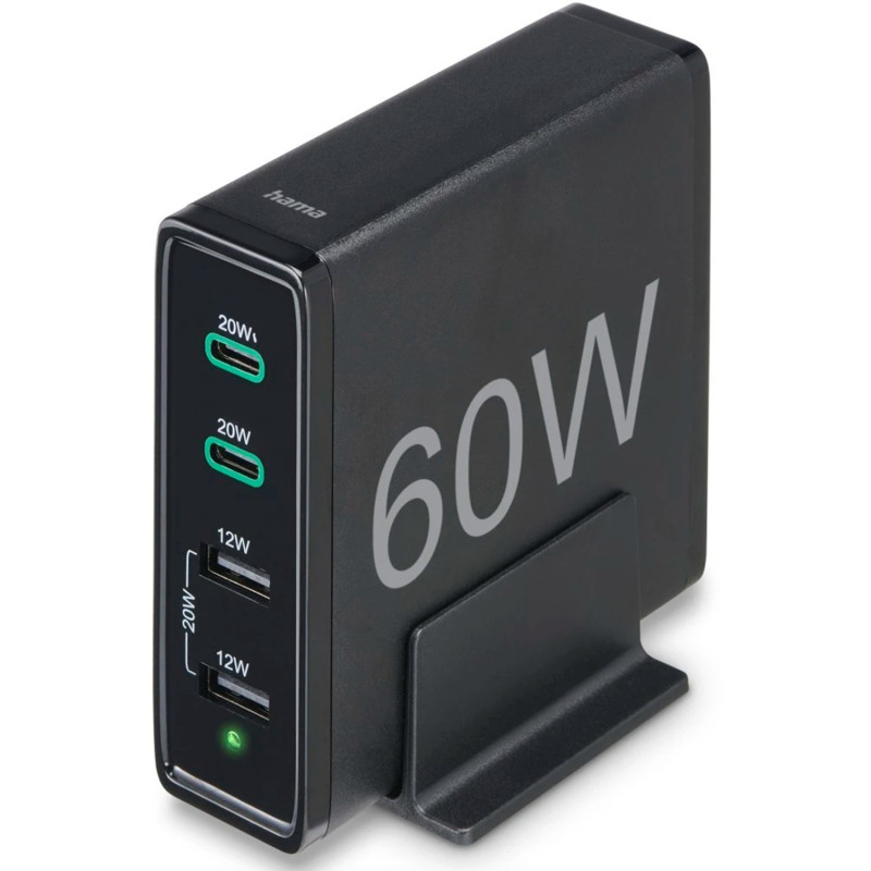 HAMA 4 Ports Quick Charger 2xUSB-A 2xUSB-C QC3.0 PD 60W Black (00201628)