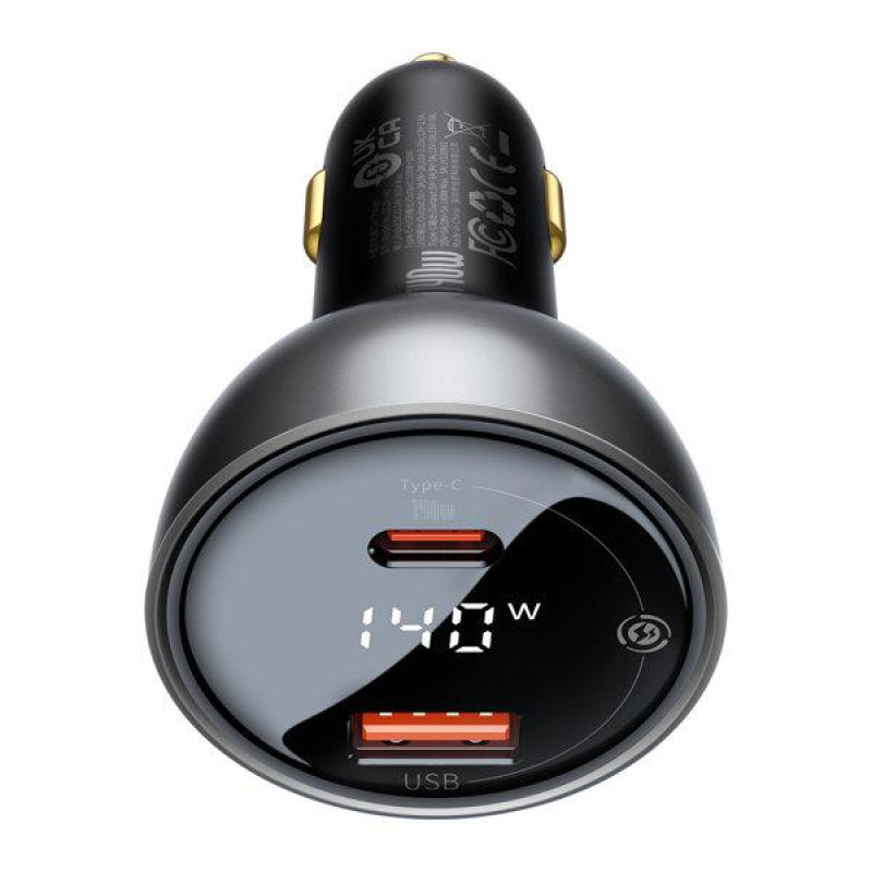 Зарядное устройство Baseus Digital Display PD3.1 Dual Fast Charger Car Charger U+C 140W Set Obsidian Black (CGZX070001)