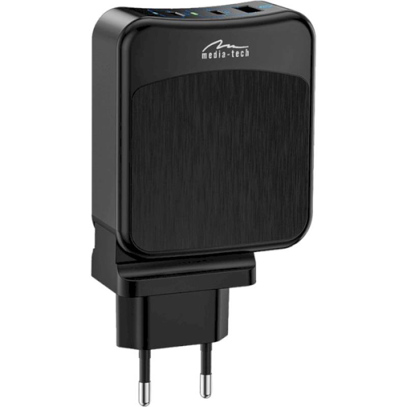 Зарядное устройство Media-Tech 2xUSB-C PD 65W QC 3.0 Black (MT6252)