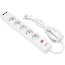 2E 5XSchuko 3G*1.5мм, 3*USB-A, 2м, white (2E-SP515M2USBWH)