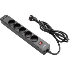 2E 5XSchuko 3G*1.5мм, 3*USB-A, 2м, black (2E-SP515M2USBBK)