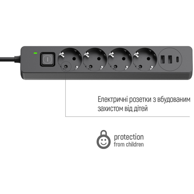 Сетевой фильтр-удлинитель ColorWay CW-CHE432PDB