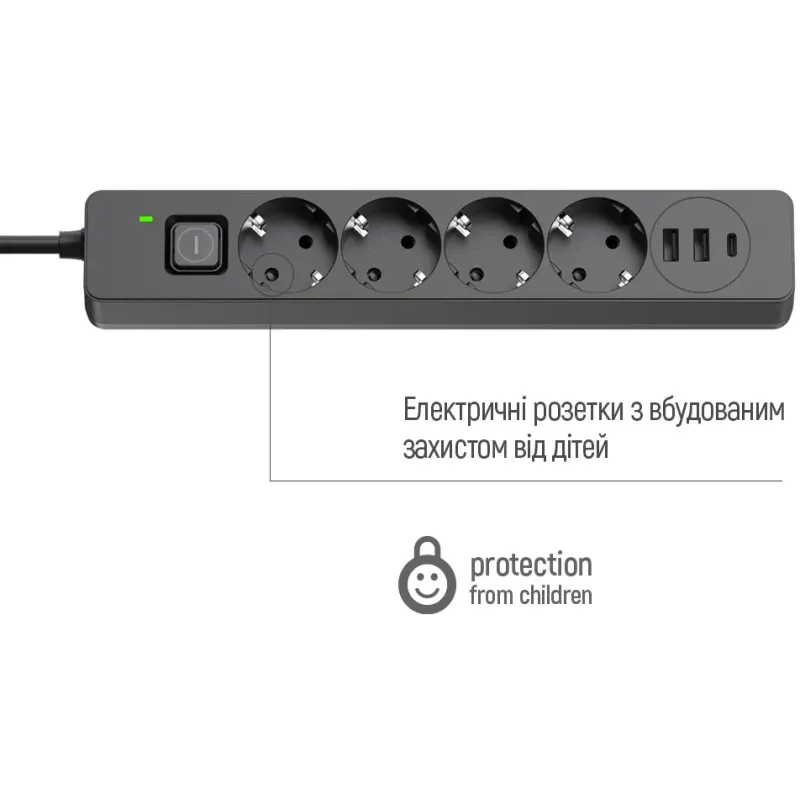 Сетевой фильтр-удлинитель ColorWay CW-CHE432PDB