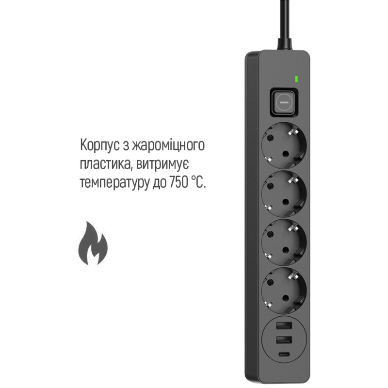 Сетевой фильтр-удлинитель ColorWay CW-CHE432PDB