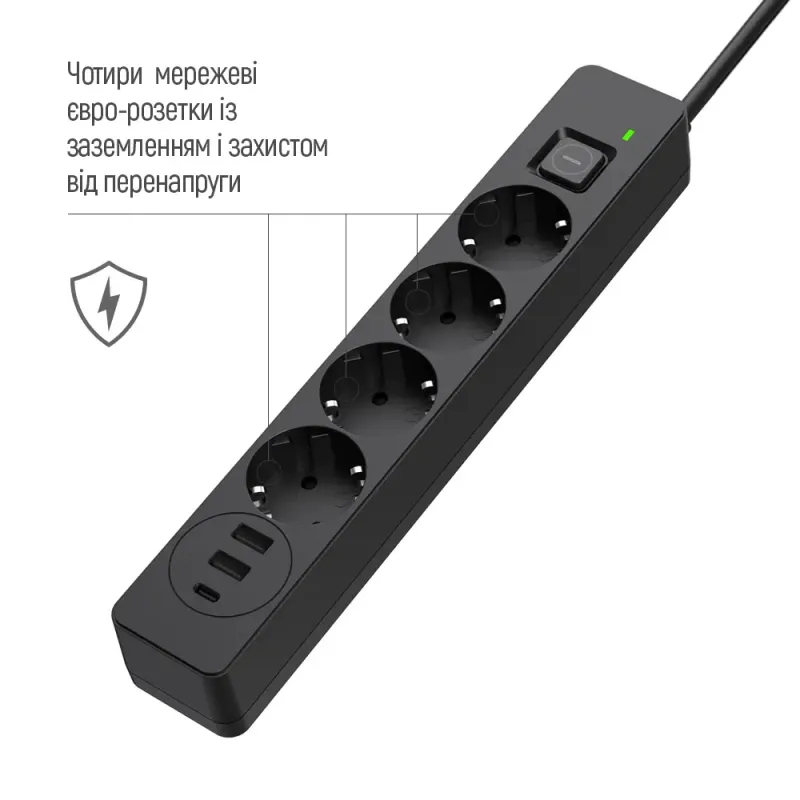 Сетевой фильтр-удлинитель ColorWay CW-CHE432PDB