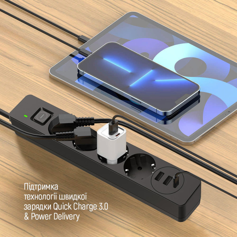 Сетевой фильтр-удлинитель ColorWay CW-CHE432PDB