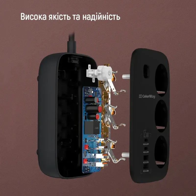 Сетевой фильтр-удлинитель ColorWay  CW-CHE34PDB