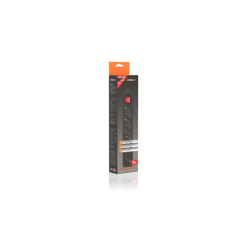 Сетевой фильтр-удлинитель REAL-EL RS-Protect M 10м Black (EL122300037)