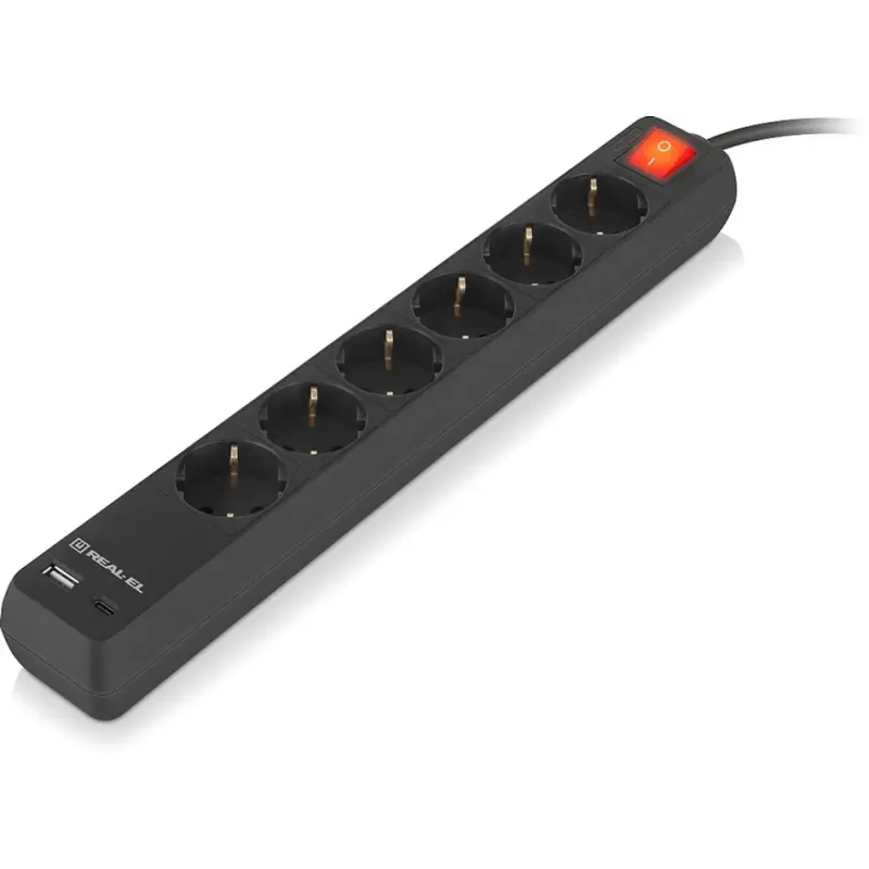 Мережевий фільтр-подовжувач REAL-EL RS-PROTECT 605 3m, black (EL122300041)