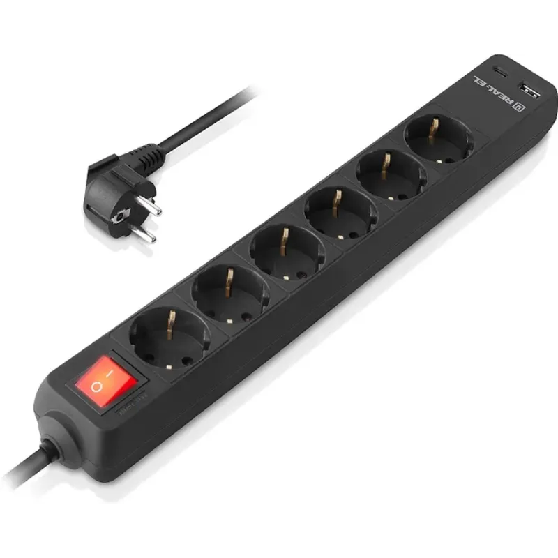 Мережевий фільтр-подовжувач REAL-EL RS-PROTECT 605 3m, black (EL122300041)