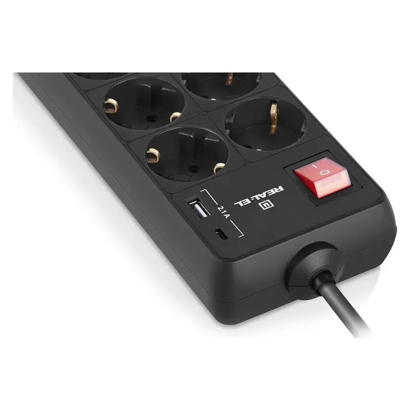 Мережевий фільтр-подовжувач REAL-EL RS-PROTECT 805 3m, black (EL122300043)