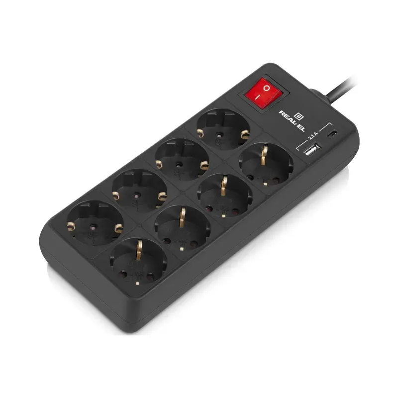 Мережевий фільтр-подовжувач REAL-EL RS-PROTECT 805 3m, black (EL122300043)