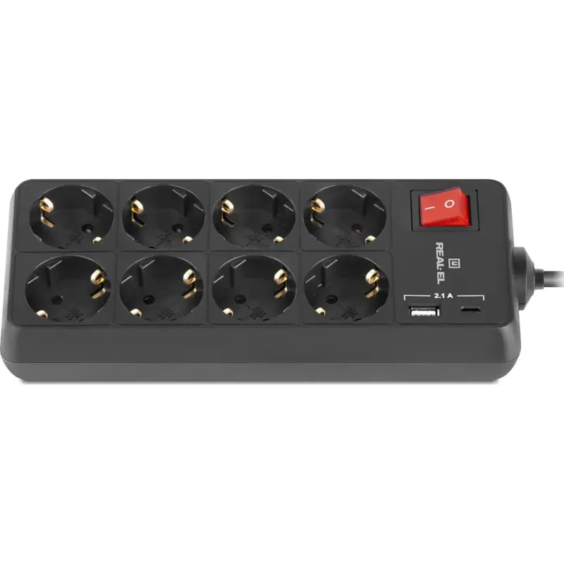 Мережевий фільтр-подовжувач REAL-EL RS-PROTECT 805 3m, black (EL122300043)