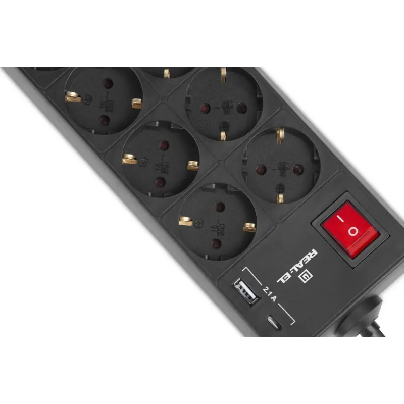 Мережевий фільтр-подовжувач REAL-EL RS-PROTECT 805 3m, black (EL122300043)