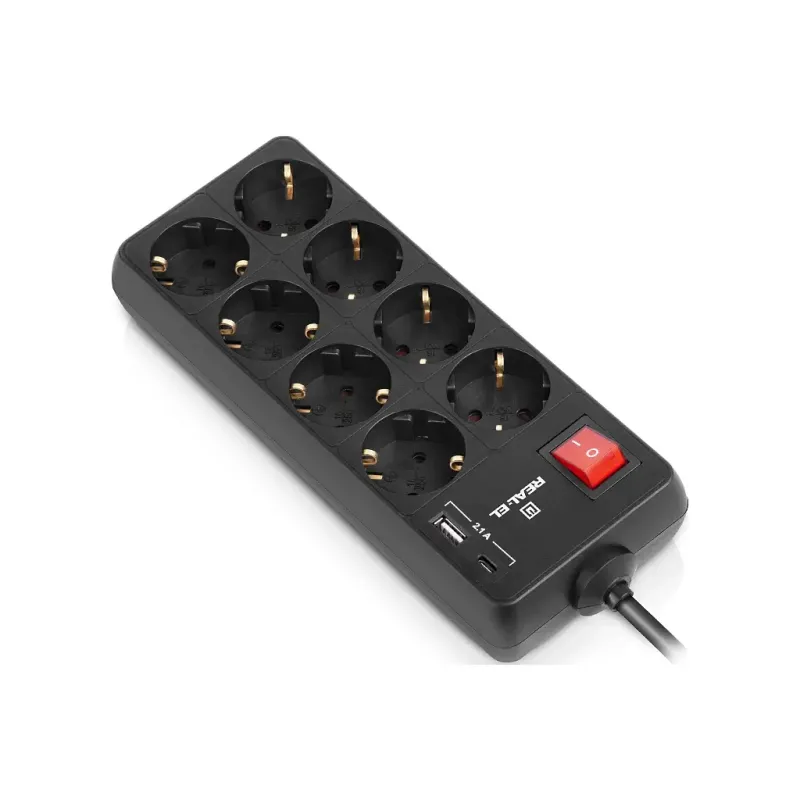 Мережевий фільтр-подовжувач REAL-EL RS-PROTECT 805 3m, black (EL122300043)