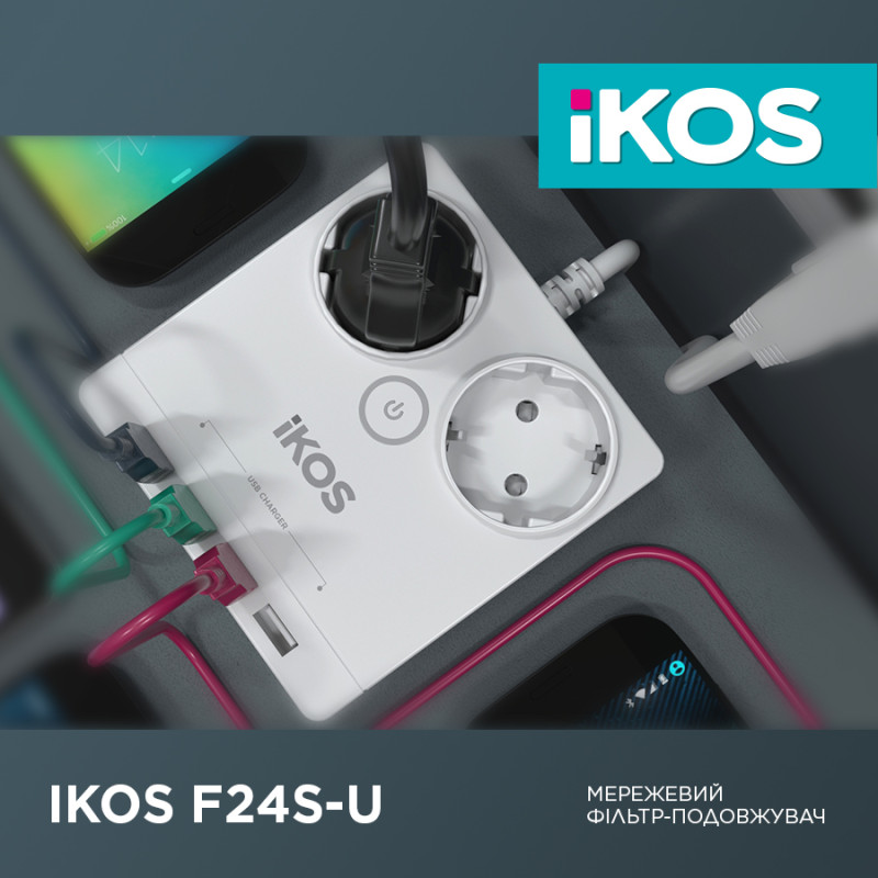 Мережевий фільтр-подовжувач iKOS F24S-U White (0005-CEF)