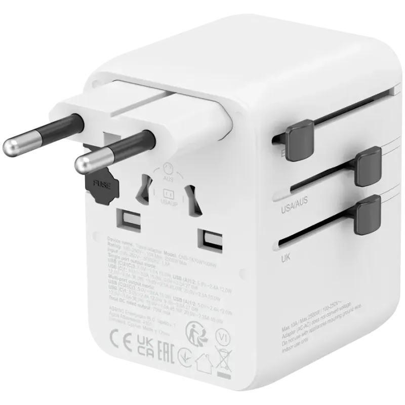 Мережевий фільтр-подовжувач Canyon OnTour 70 GaN III Universal Travel Adapter White (CNS-TA70W1006W)